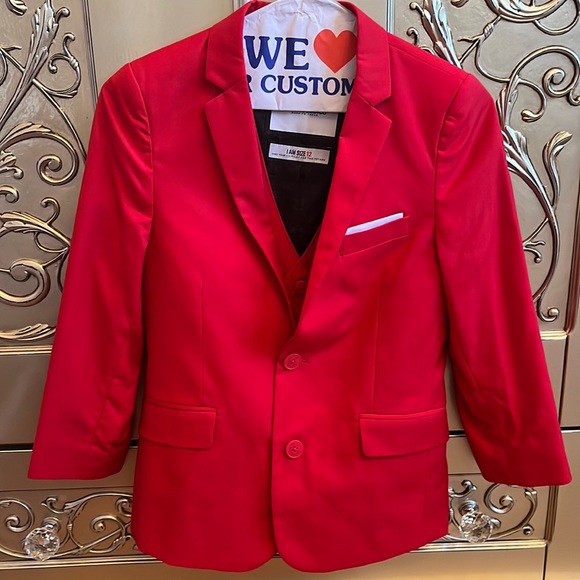 Black n Blanco 3 Piece Slim Fit Boys Red Suit Size 12